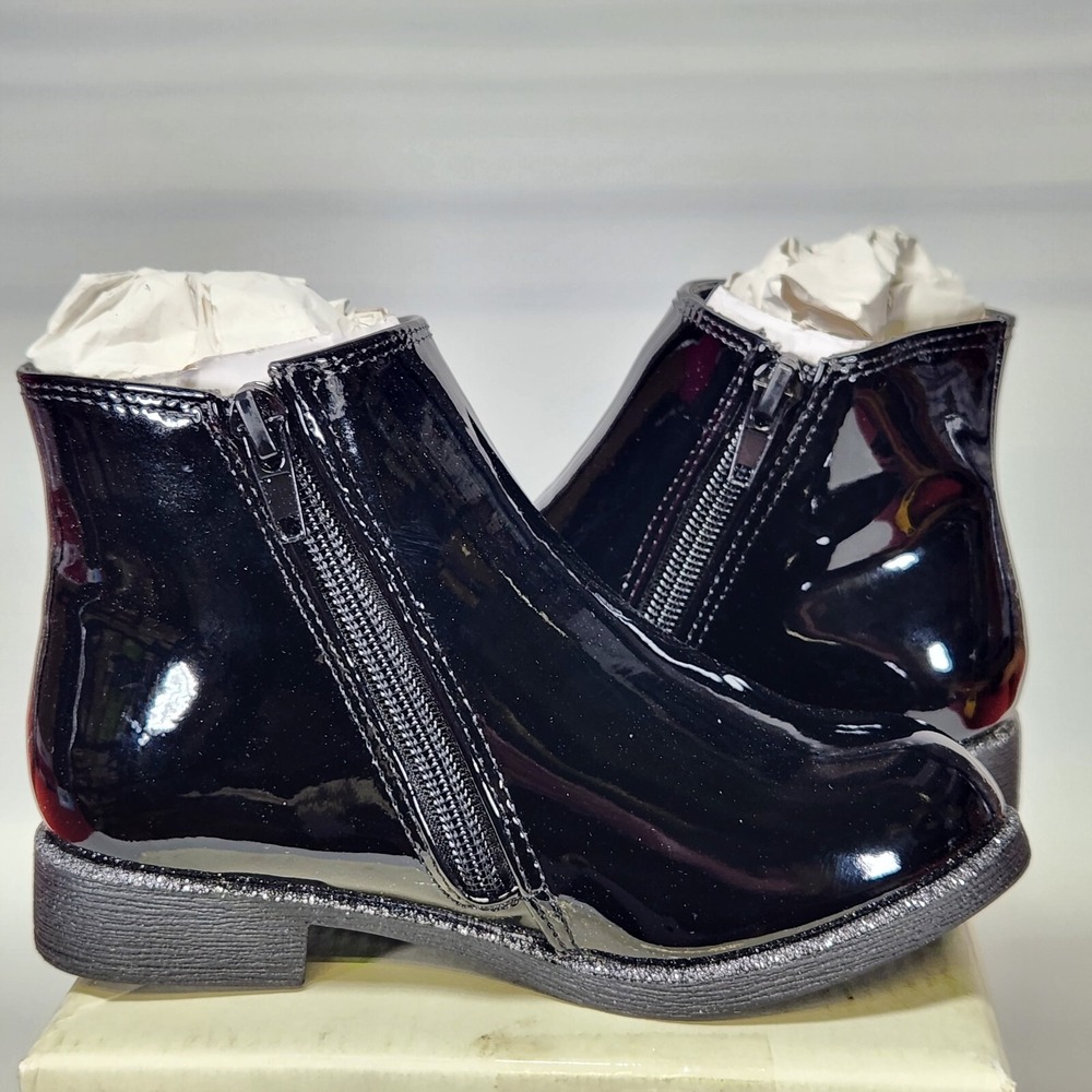 Tucker + Tate Baylee Black Patent Glitter Leopard Chelsea Boots Size 11 Kids - Picture 3 of 7
